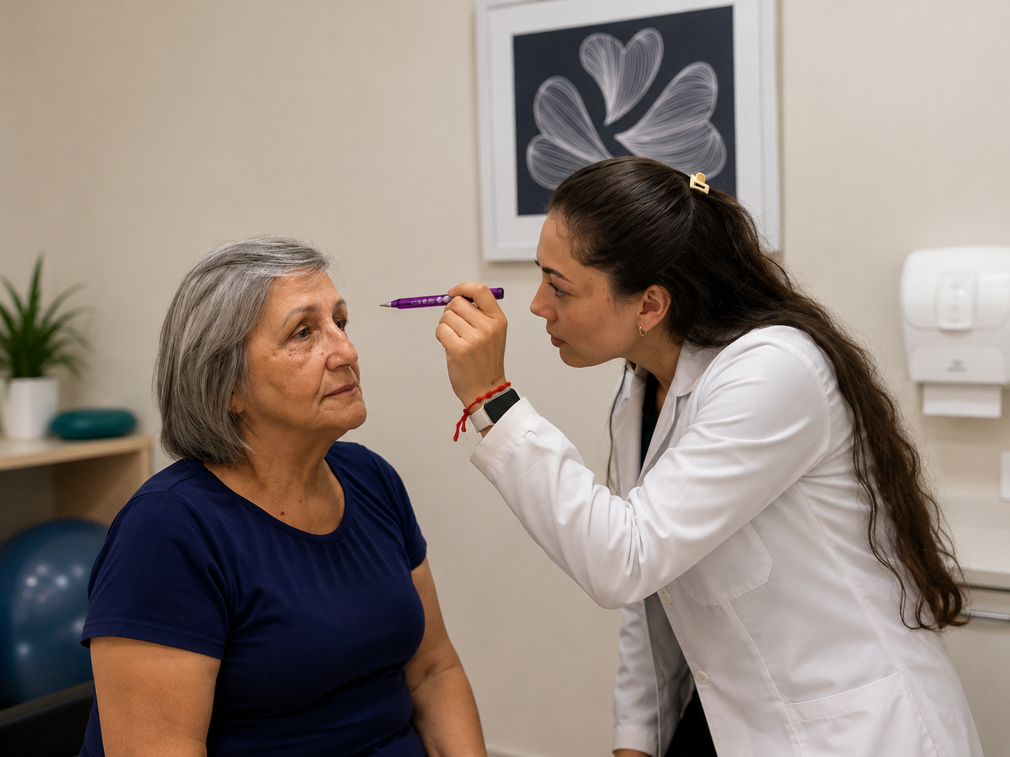 Fisioterapeuta realizando avaliação vestibular em paciente
