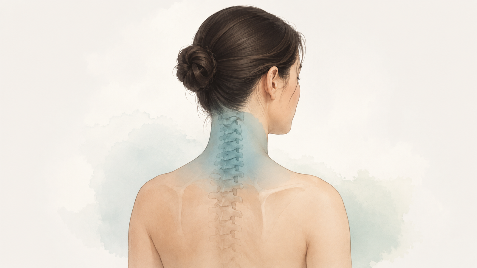 Ilustração mostrando onde fica a região cervical entre a nuca e os ombros